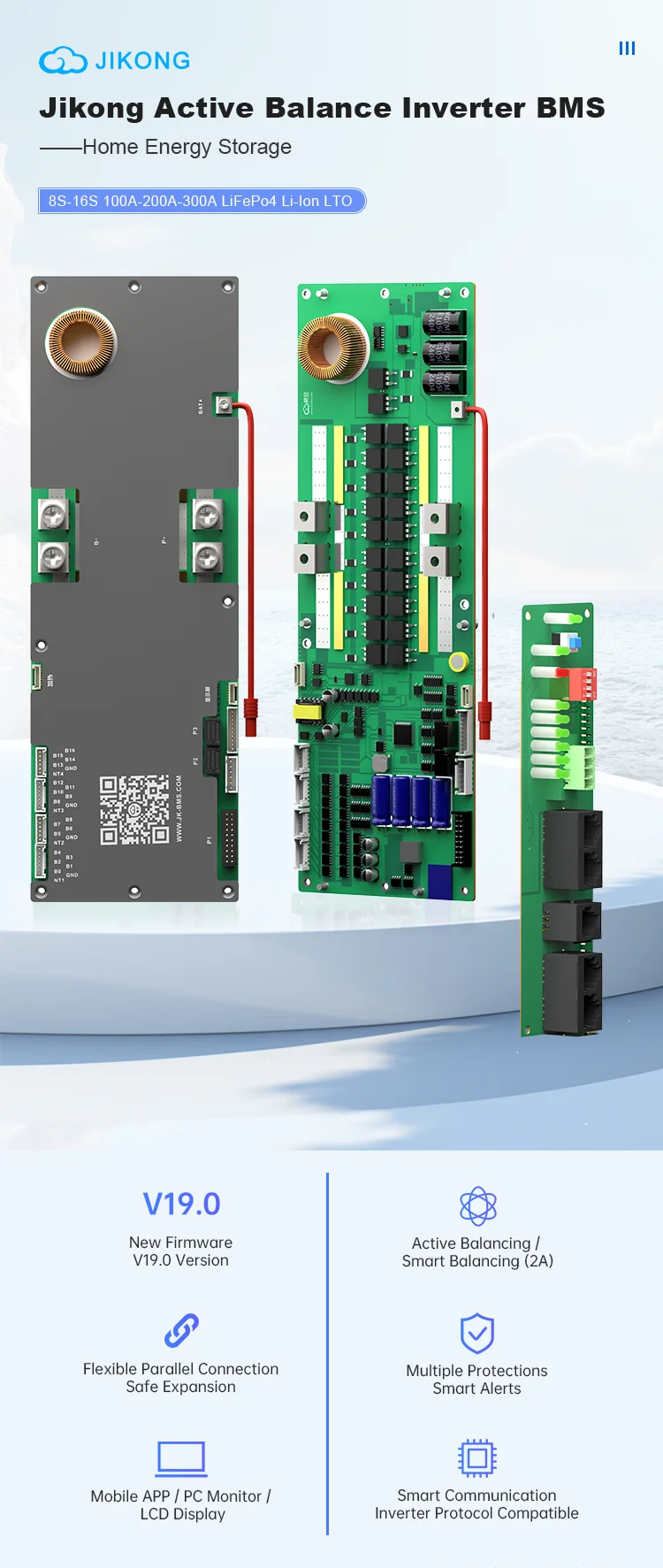 JK Inverter BMS 8S 9S 10S 11S 12S 13S 14S 15S 16S Smart BMS 100A 150A 200A Li-io