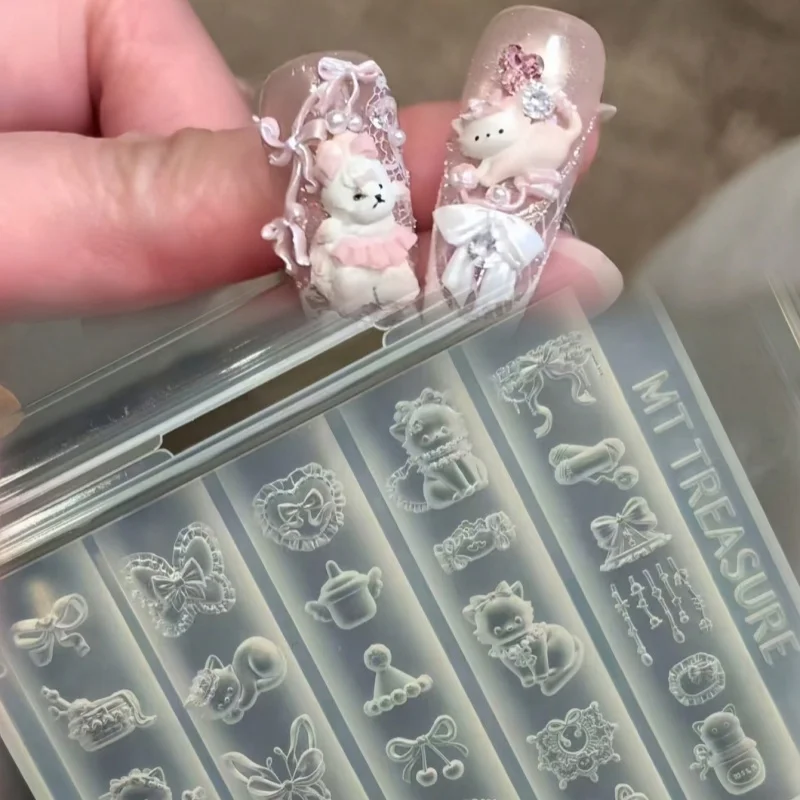 귀여운 몰타 개 나비 넥타이 고양이 레이스 3D 베이킹 몰드 네일 아트 실리콘 몰드 디저트 및 공예용 투명