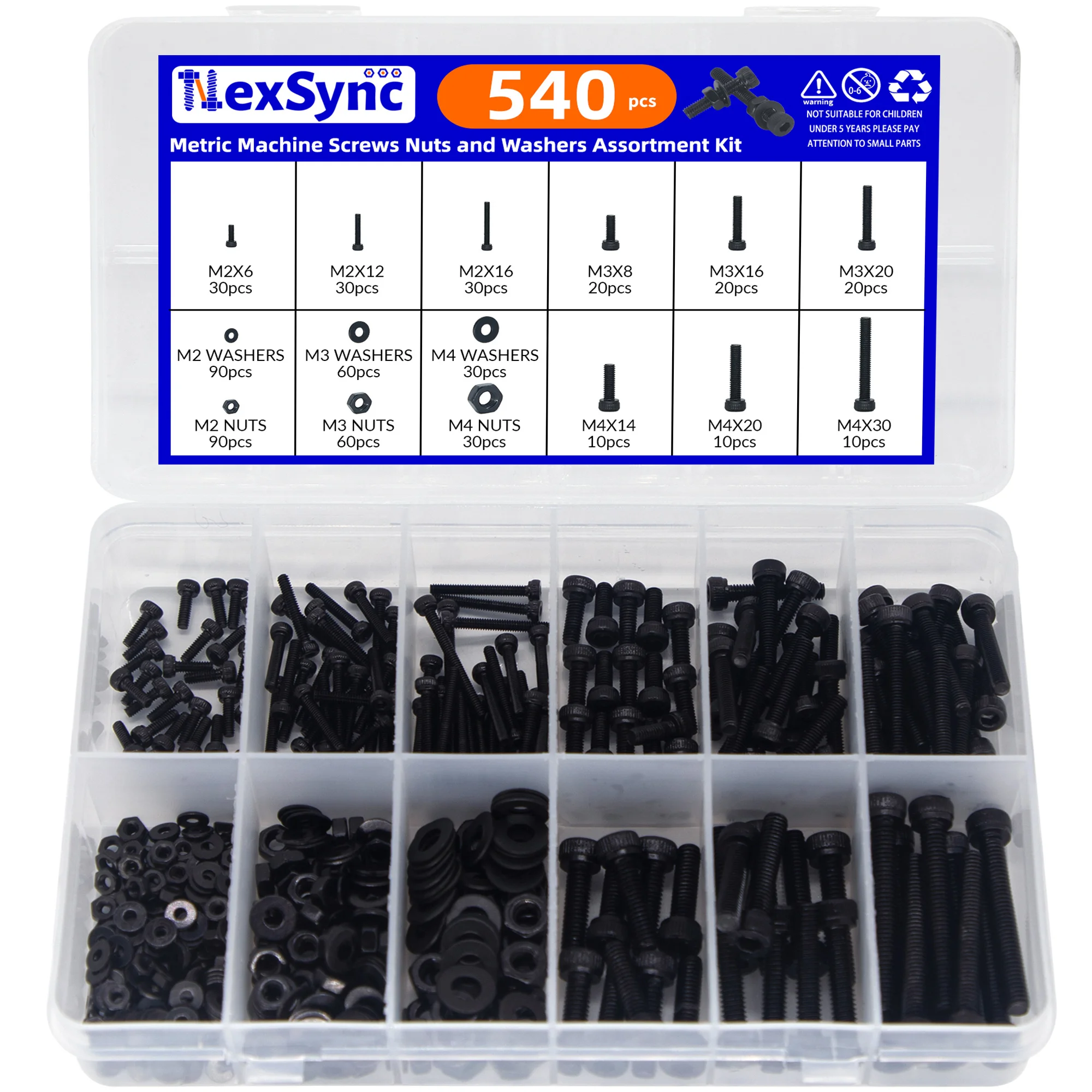 Screw Bolt Nut Set 540pcs/855pcs Metric Machine screws Nuts and Washers Assortment Kit M2 M3 M4 Metric Diy Screw Furniture Bolts