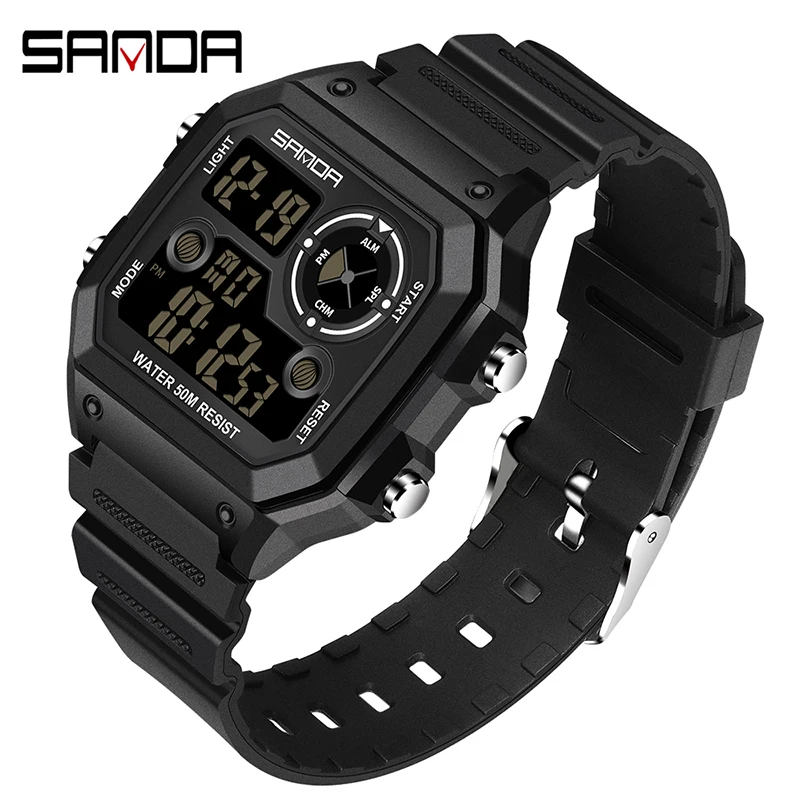 

SANDA Top Luxury Fashion Sports Watch Men 5ATM Waterproof Military Style Watches Digital Display Clock Relogio Masculino