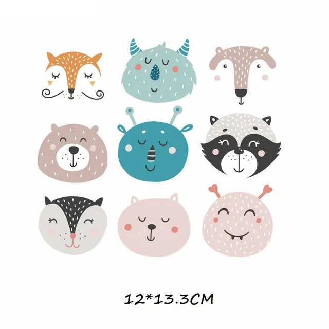 Cartoon Animal Patch Set Iron on Transfer Cute Unicorn Cat Owl Dog Flower Patches for Kids Girl Clothing T-shirt DIY Heat Press 498