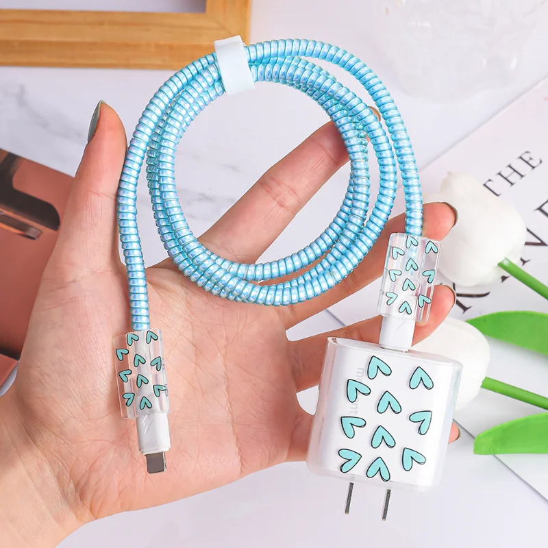 Cute Love Heart Charger Protector Per Apple 18W/20W Charger Adapter Case Cable Wrap Anti-Break Cord Cover Per Iphone 12 13 14Pro