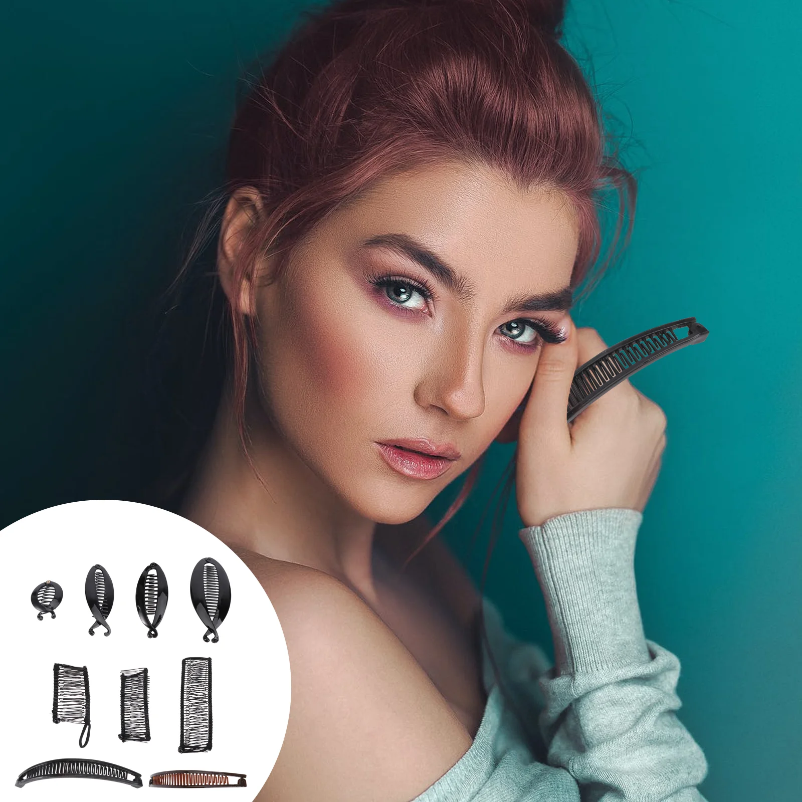 

9Pcs Hair Clips Set Big Banana Hair Clip Stretch Banana Hair Clips Vintage Clincher Combs Ponytail Holder Hair Grip Clamp for,