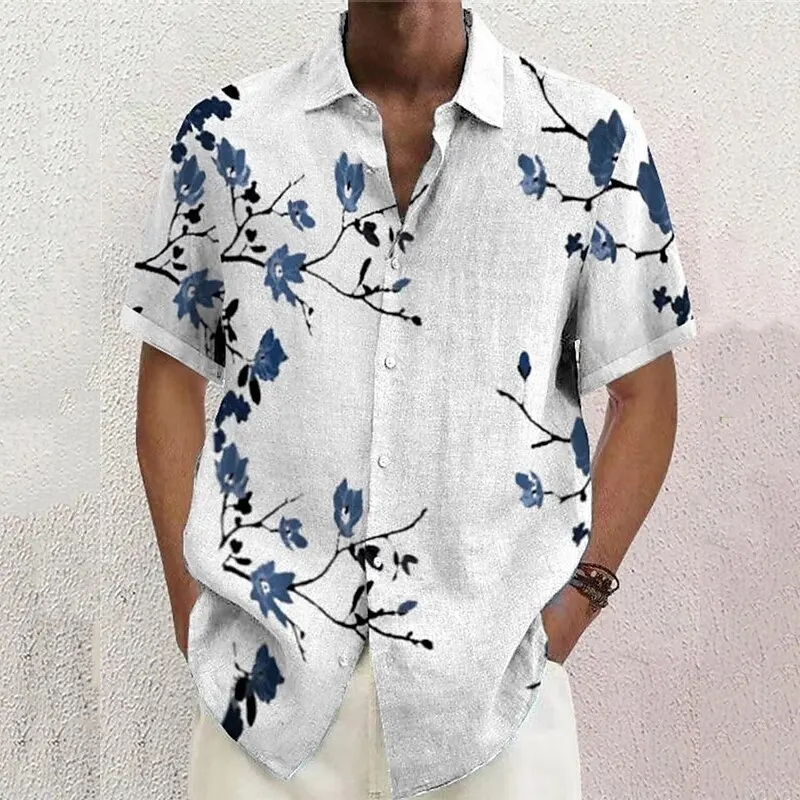 Men's shirt floral butterfly gradient pattern cuffed outdoor street short-sleeved clothing fashionable design casual and soft
