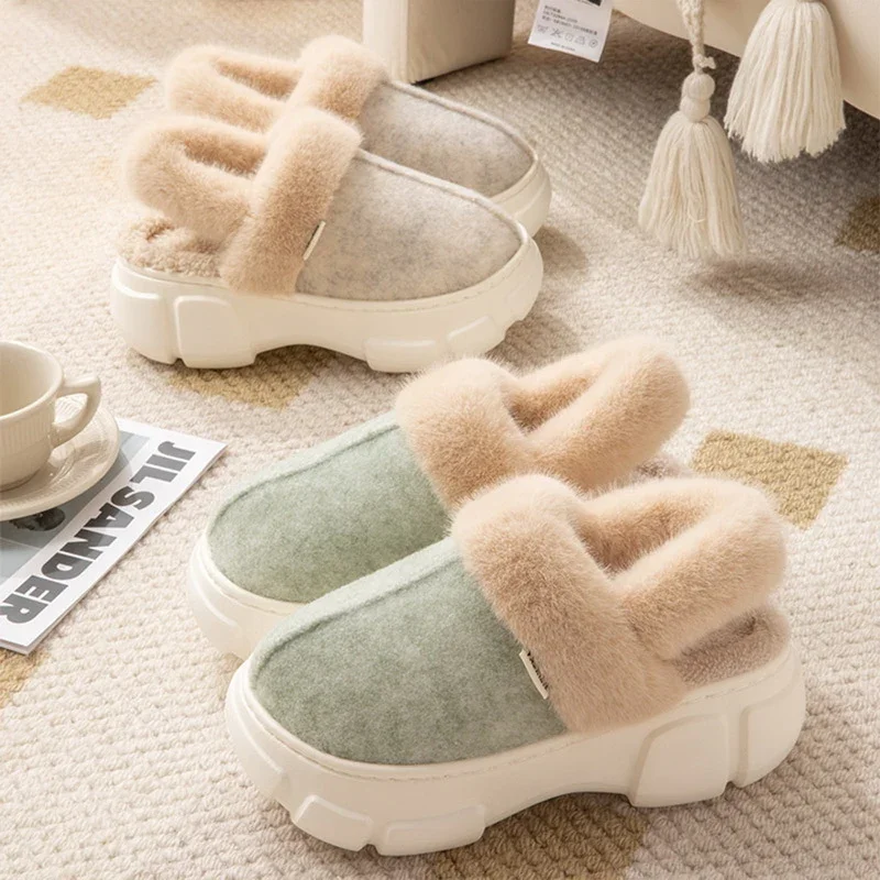 

Женские зимние тапочки, теплые плюшевые слипоны, домашняя обувь для пар, тапочки на толстой подошве и платформе, женские мягкие сапоги из искусственного меха, сланцы