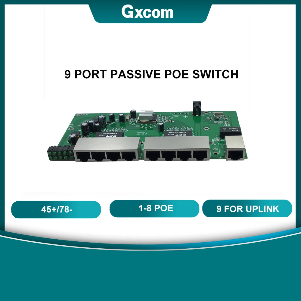 PCBA 보드 패시브 POE 스위치, 9 포트, 24V, 100M, 8 포트 POE