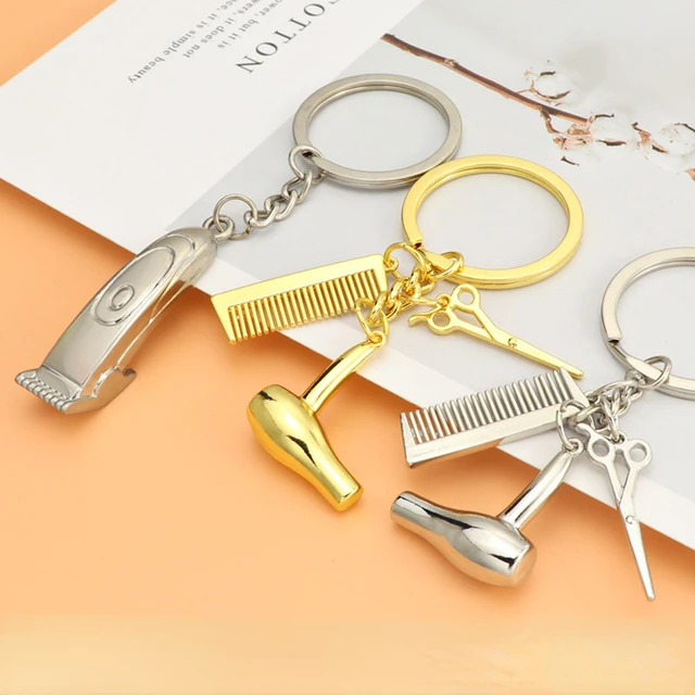 Hot Barber Shop Hair Dresser Keychain Scissors Hair Clipper Hair dryer  keychain Shaver Pendant Keyring Jewellery