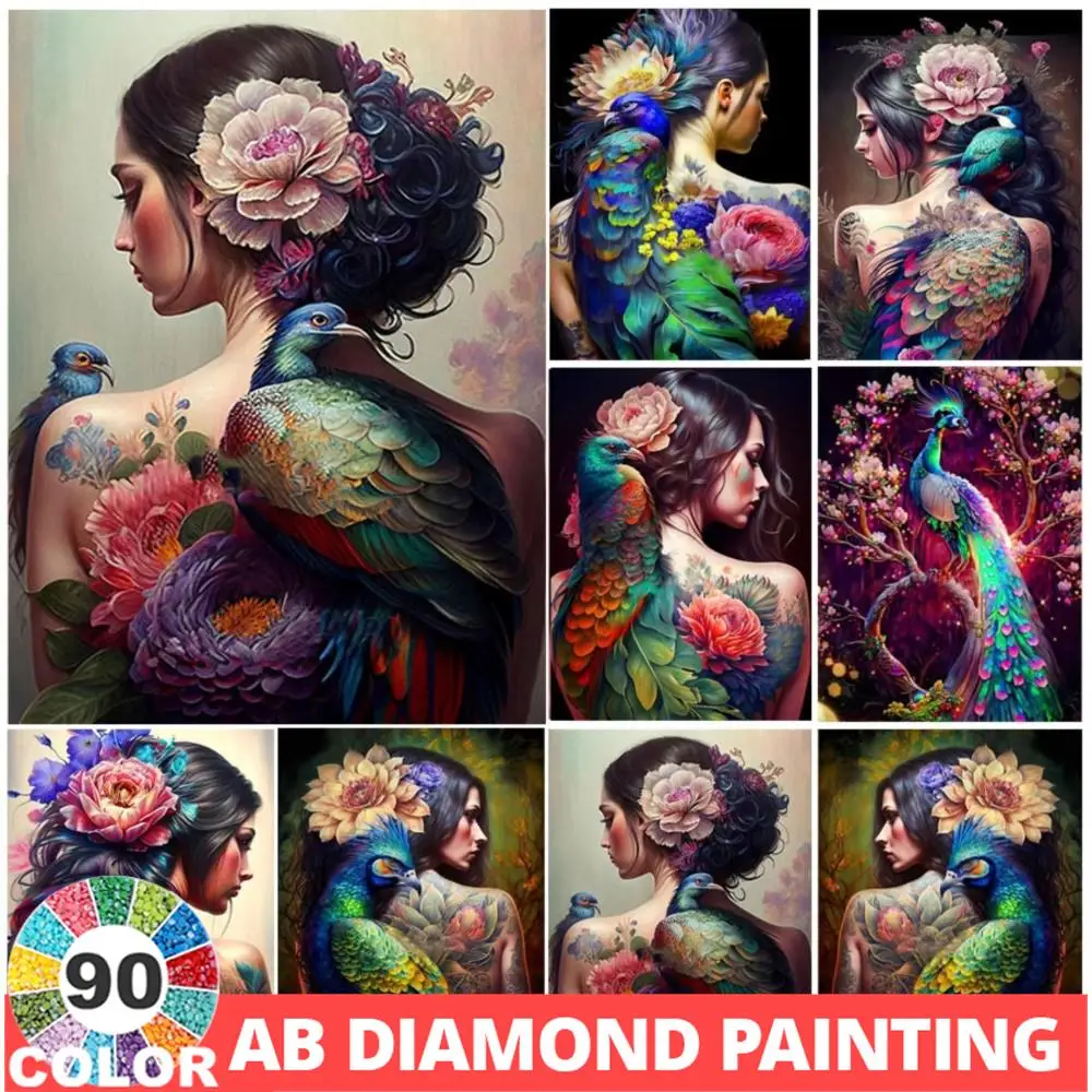 

AB Цветок Девушка 5D 90 цветов Алмазная картина наборы Сексуальная Татуировка пион женщина полная мозаика вышивка фантазия павлин фея