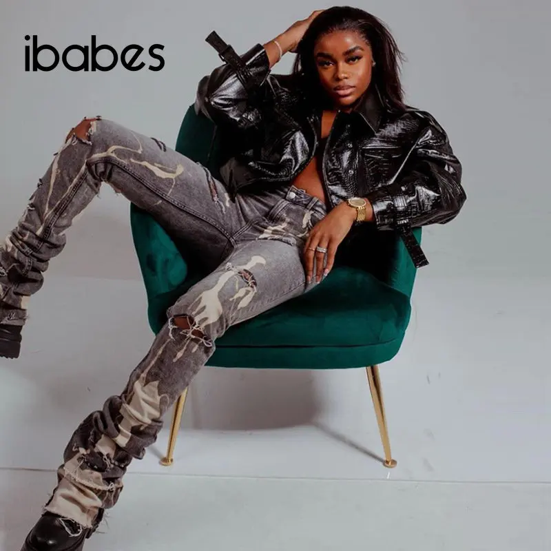 

Cotton Hole Jeans Trend Y2K Woman Pants Chic Print Stacked Indie Denim 2023 Summer Fashion Ripped Straight Leg Pants Slim Jeans