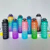 1L Sports Water Bottle With Straw Time Marker Gradient Color Motivational Bottle Leakproof Outdoor Student Drinking Water Cup 2