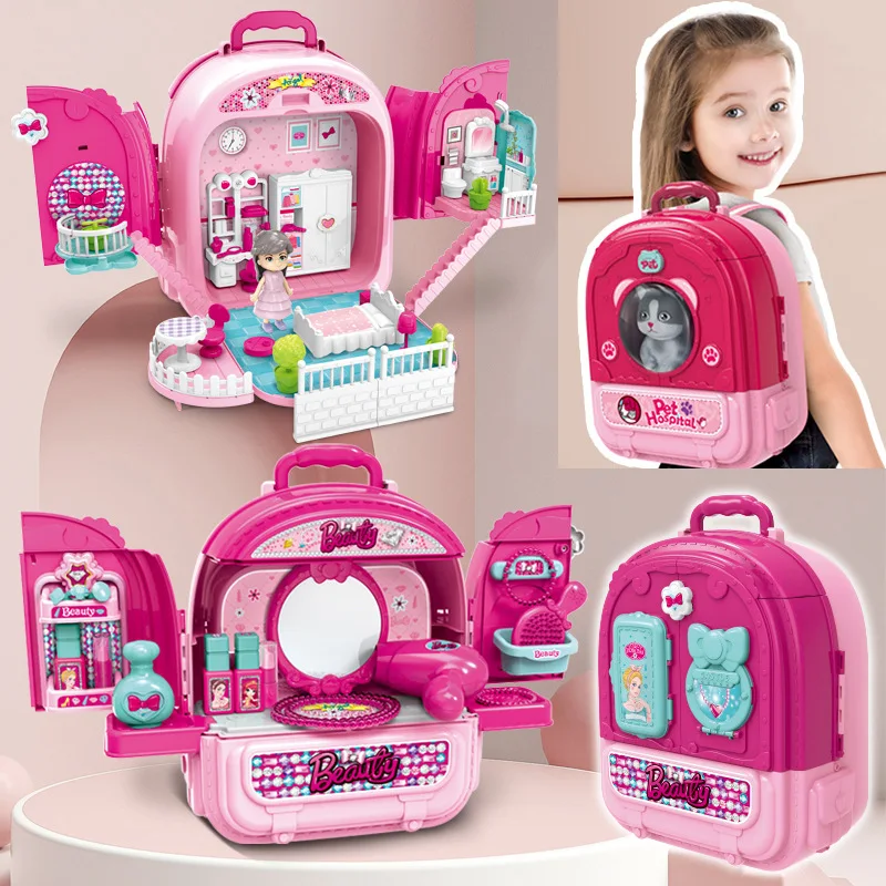 

Имитация рюкзака для домашних животных, детская кухонная посуда для готовки, туалетный докторский инструмент, рюкзак, игрушечный набор, многофункциональный игровой домик, игрушка в подарок