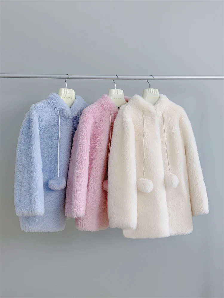 

Milk Ball Basha Long Wool 100 Lamb Wool Sheep Shearing Fur Mid length Autumn/Winter New Thickened Standing Collar