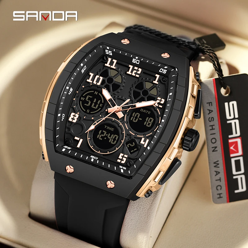 Sanda brand's new electronic watch, digital multifunctional fashion trend men's watch, silicone waterproof alarm clock men's wat