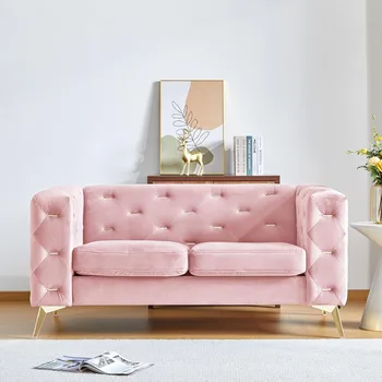 Velvet Chesterfield Loveseat with Metal Legs 1