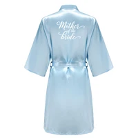 Light Blue Women's Satin Robe Short Kimono for Bride & Bridesmaid With White Letter, Wedding Party Robes - Image 4