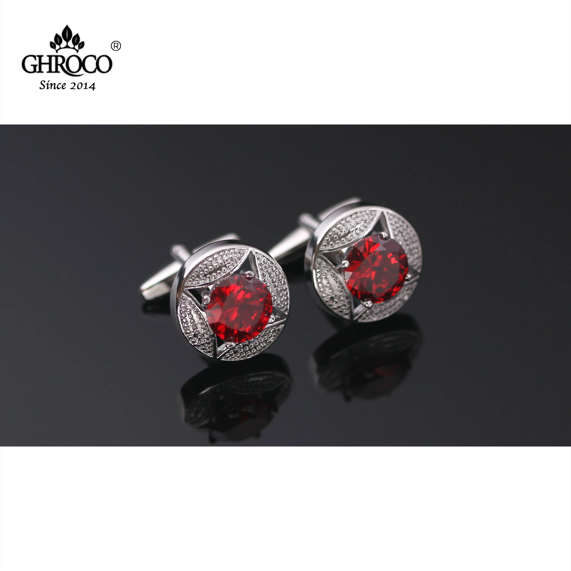 GHROCO High Quality Exquisite Round Red Zircon French Shirt Cufflinks Fashion Luxury Gifts Business Men and Women Groomsmen