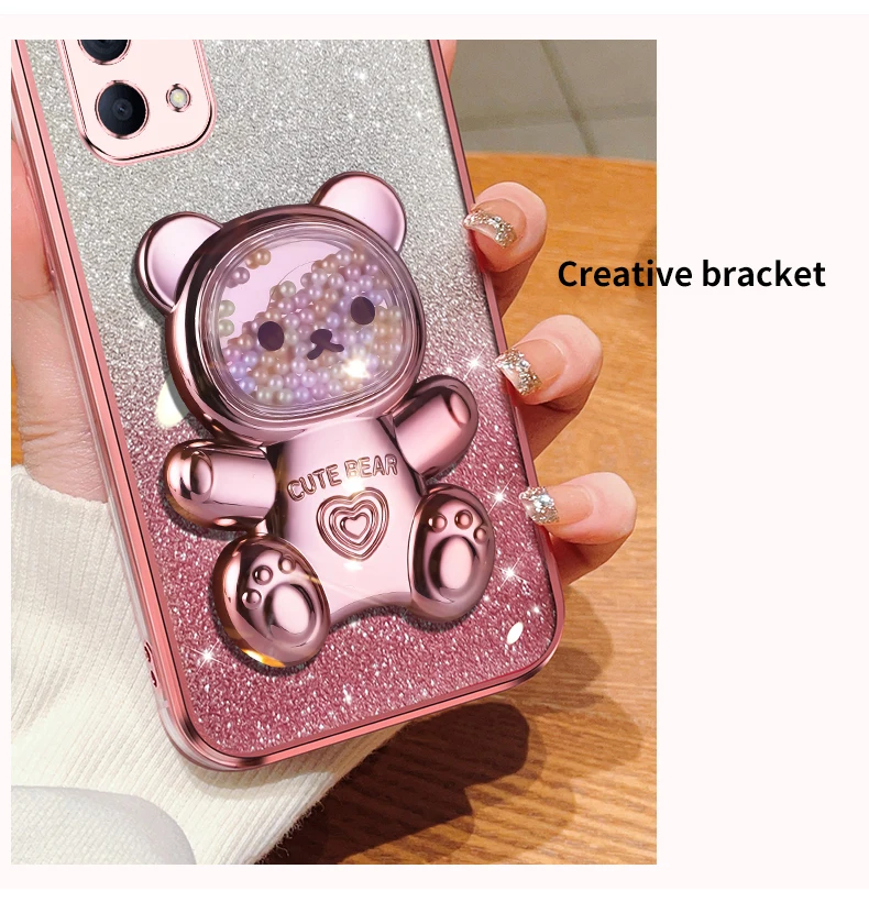 Quicksand Bear – coque de téléphone avec support à paillettes, étui pour Oppo 5 6 Pro 6pro Reno 4 4se 6z 5k 3 2 2z_voghion.com