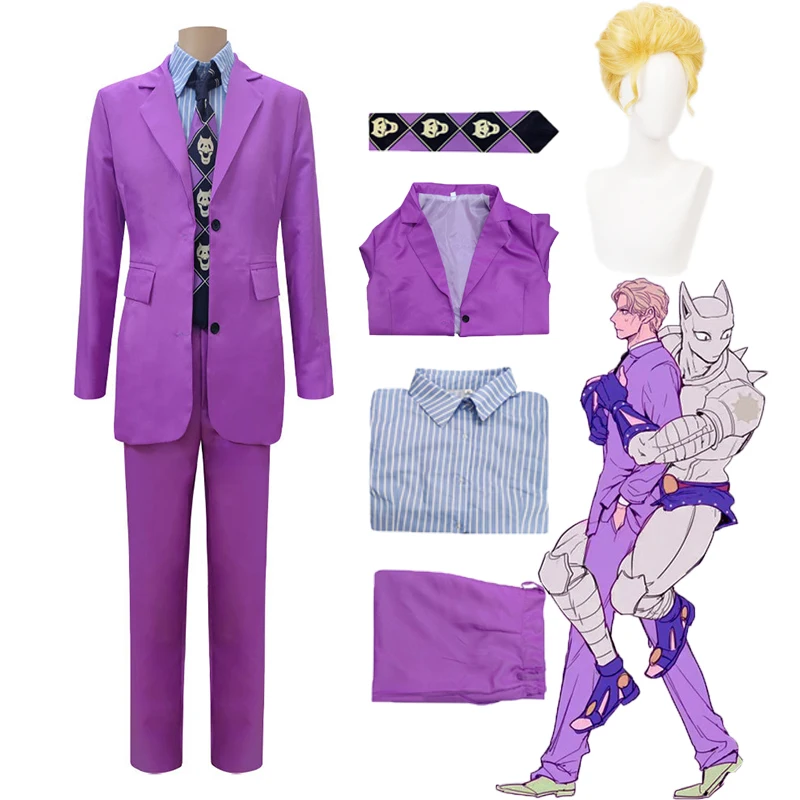 Anime-Costume-Kira-Yoshikage-Cosplay-Purple-Shirt-Pants-Suit-Curly ...