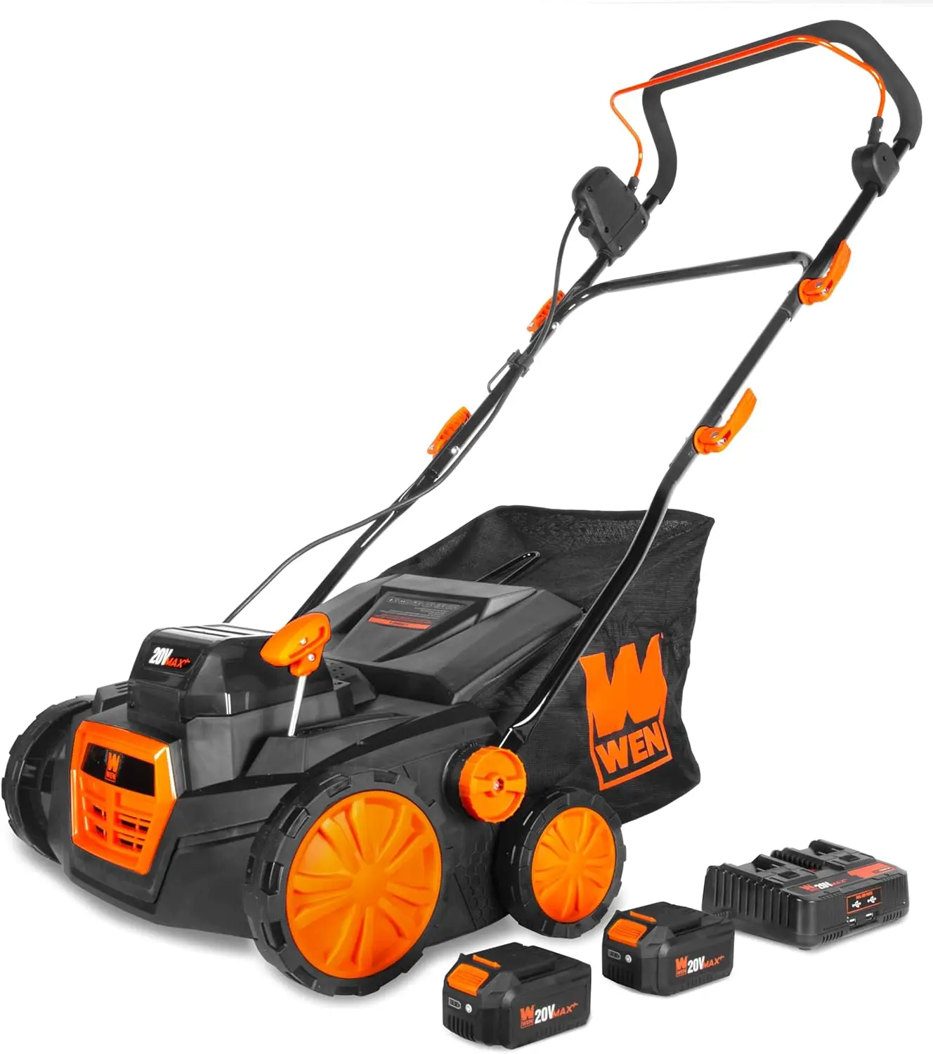 

WEN 20V Max Cordless Brushless Electric Dethatcher and Scarifier, 15-Inch 2-in-1 with Collection Bag (20716)