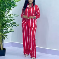 African Fashion Stripe Two Piece Set Women Spring Autumn Casual Button Long Sleeved Shirt Wide Leg Pants Two Piece Set Women - Image 4