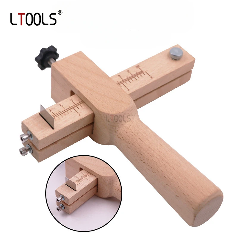 Adjustable Wooden Leather Strap Cutter Strip Belt Precise Cutting Tool with 5 Sharp Blades for Leathercraft Handmade DIY Work