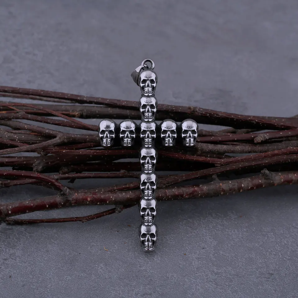 Collar Cruz Y Calavera Para Hombre - Acero Inoxidable - Estilo Biker Punk Rock - Cadena De 56cm