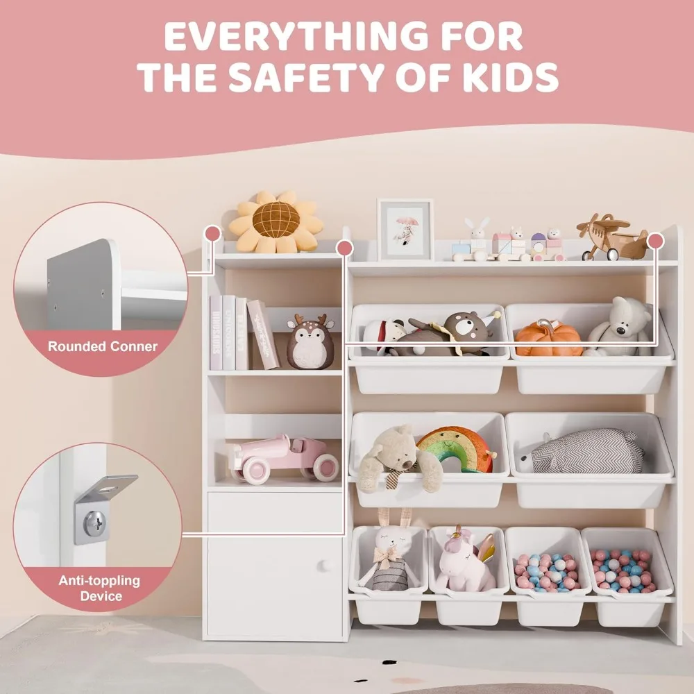 Children's Bookcases Kids Toy Storage Organizer 4-Tier Toy Organizers W/8 Removable Storage Bins Kids Bookshelf and Toy Storage 4