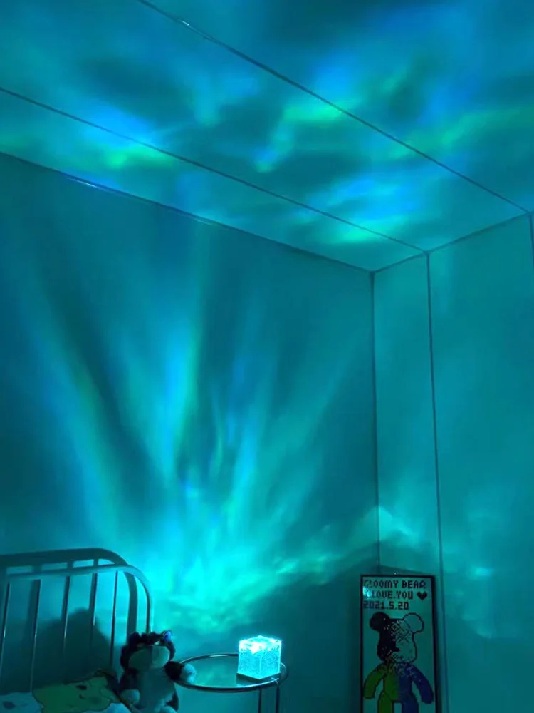 Broušené sklo lampa voda zvlnění projektor noc lehký dekorace domácí domy ložnice estetická atmosféra svátek dar západ slunce světel