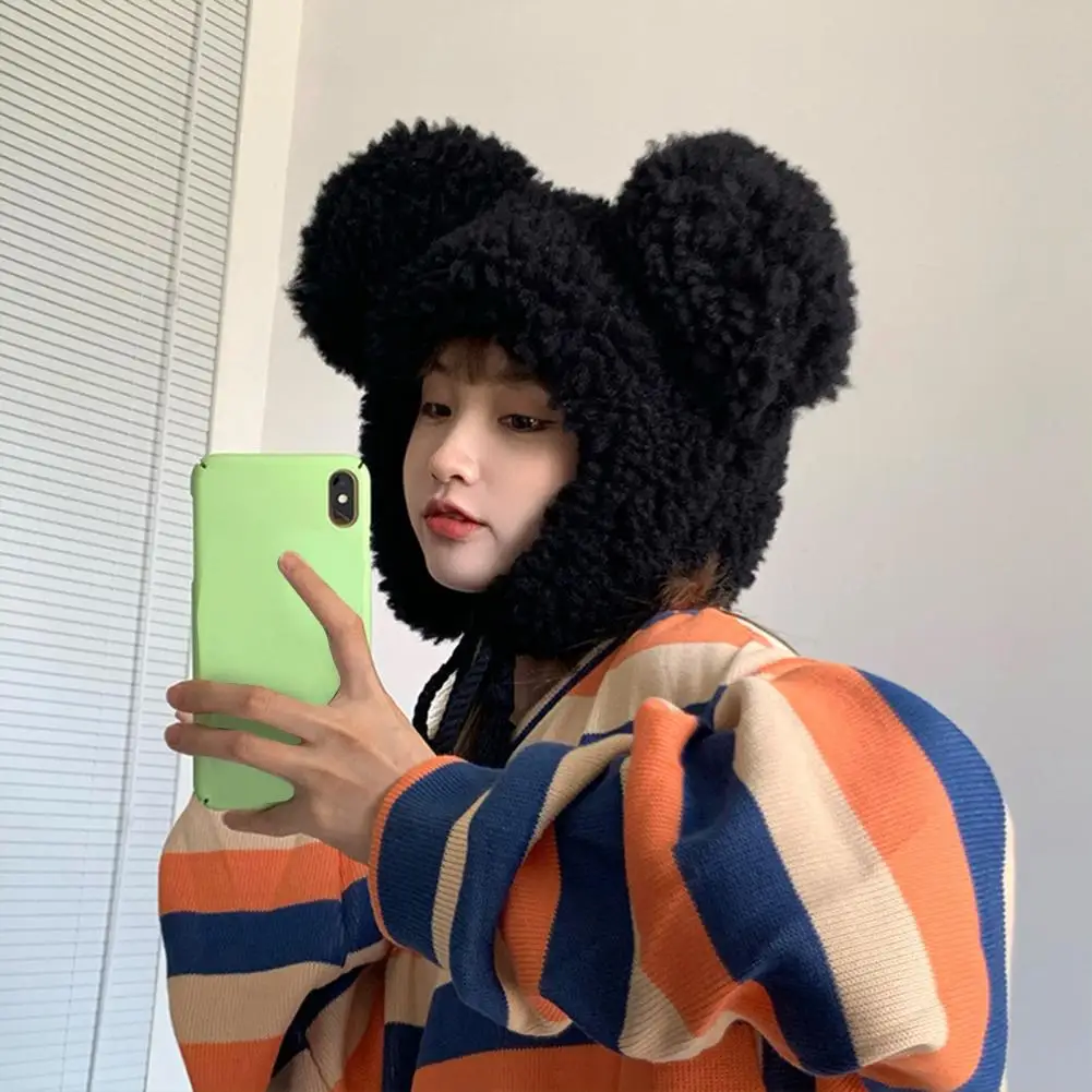 Women Winter Hat Unisex Cartoon Thicken Bear Head Shape Windproof Cap Photo Props Bear Ears Women Men Beanie Women Headwear 2