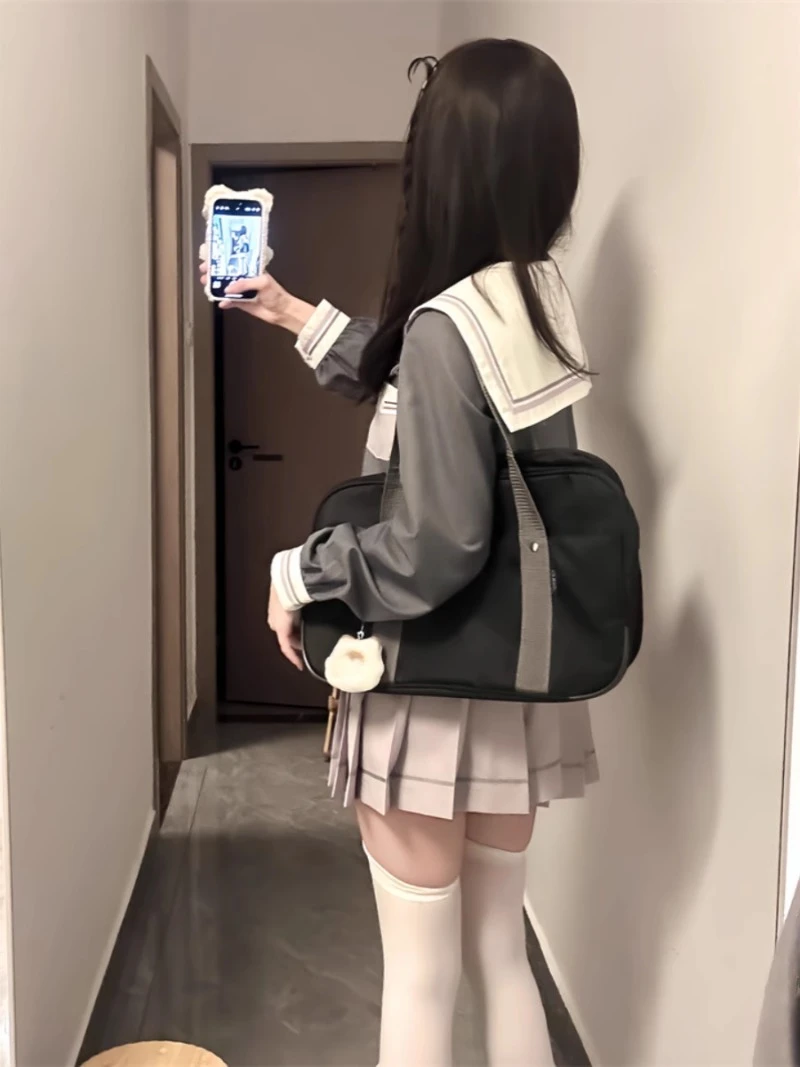 Japanese Lolita Purple JK Uniform Girl Preppy Style Sexy Sailor Set Long Sleeves Short Skirt Contrasting Colors Versatile Suit