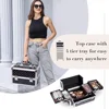 Rolling Makeup Train Case Large Storage Cosmetic Trolley with Key Swivel Wheels 4 in 1 Large Capacity Trolley Makeup Travel Case 4
