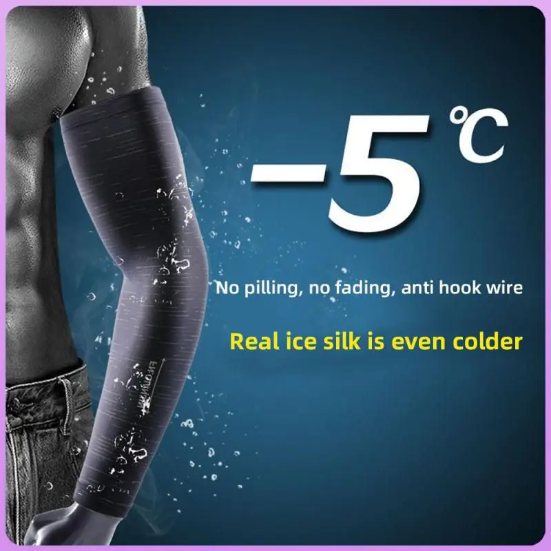 1 Pair Sleeves Men Quick Drying Sun Shade Cycling Arm Sleeves Ice Silk Cooling Breathable Solid Color Uv Protection