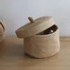 Weaving Snack Storage Box Jute  Sundries Storage Baskets With Lids Wardrobe Table Round Gift Box Wicker Seagrass Flower Pot 6