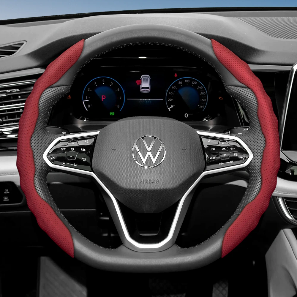 Passend für Volkswagen Lenkradbezug, gewelltes, sportliches, atmungsaktives Leder, segmentiert, rutschfest, schweißabsorbierend, Schutzhülle, Golf Passat Polo Jetta Tiguan T-Roc Atlas Arteo Id.4 Id.3 Beetle Cc