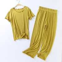 Japanese summer new ladies cotton modal short-sleeved nine-point pants suit home service suit women's large size home pajamas - Image 2