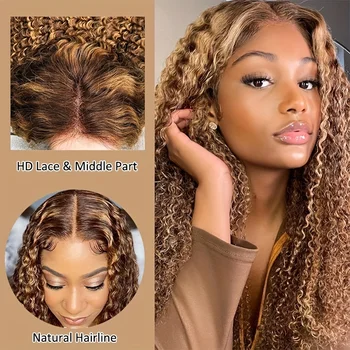 Highlight 5x5 Lace Front Wigs Human Hair 4/27 Ombre Deep Wave HD Transparent Lace Front Wigs 200% Density with Baby Hair 1