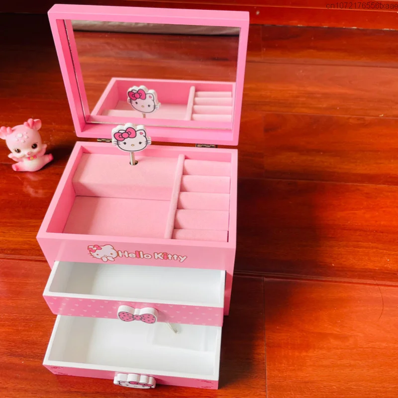 サンリオ-女の子のためのハローキティのジュエリーボックス,木製の理髪