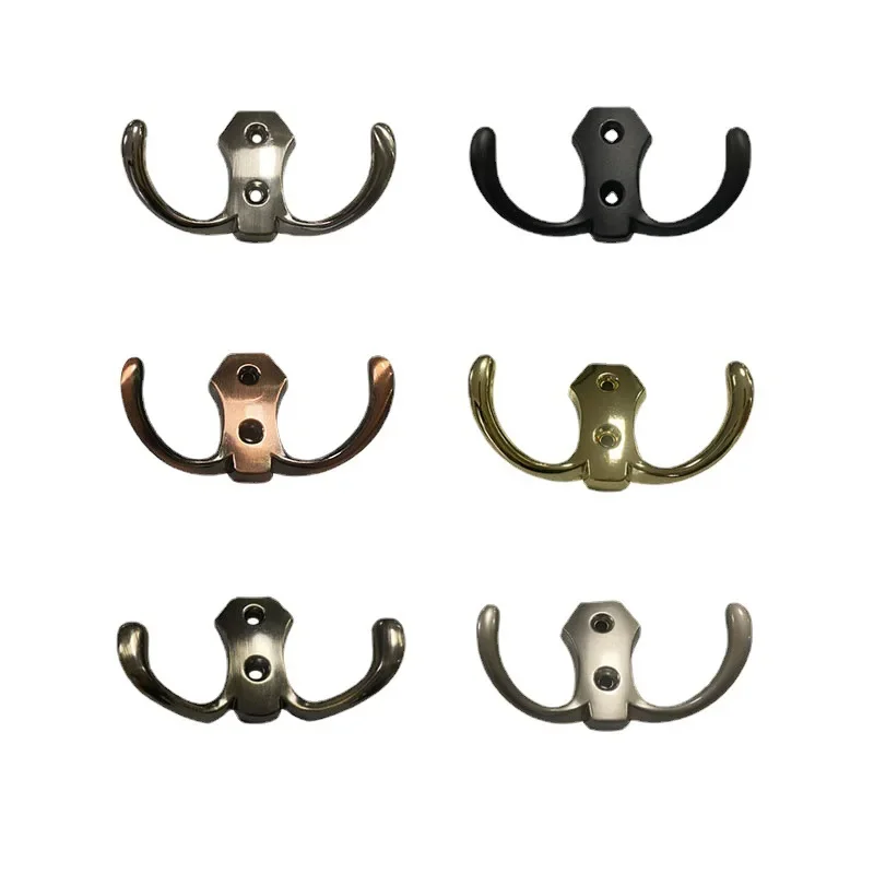 New Zinc Alloy Double Hook Hat-and-Coat Hook Hanger behind the Door Key Bathroom Towel
