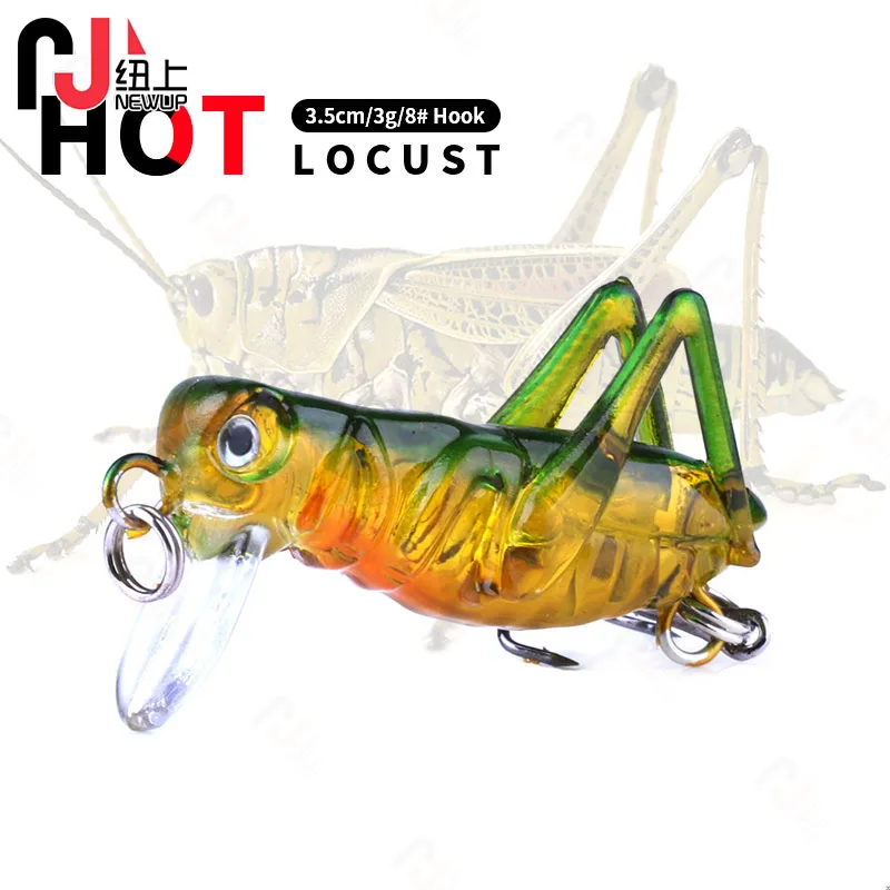 Newup Bionic insect Fishing Lures 3.5CM-3G-8# Simulation Grasshopper Minnow  Hard Bait Insect Topwater Freshwater Fishing Lure