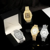 Hip-hop Punk Quartz Watch Stylish Full Diamonds Watch 2 Styles to Choose Bundled Size Adjuster Men Women Party Jewelry Gift Box 1