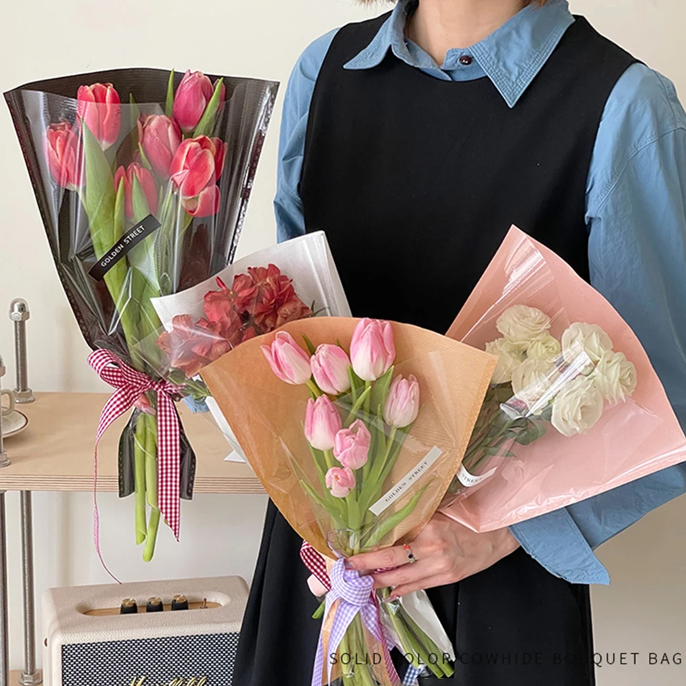 20pcsPackSingleRosePackagingBagPureColorTriangleSinglePacking