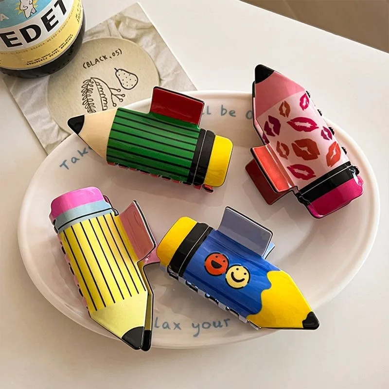 Cute Acrylic Pencil Design Hair Claw Clips for Women Accessories Teacher's Birthday Graduation Back to School Party Favors Gifts