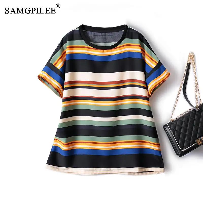 

Футболка женская оверсайз в полоску, Классическая тонкая шифоновая крутая рубашка в Корейском стиле с рукавами реглан и круглым вырезом, лето 2022