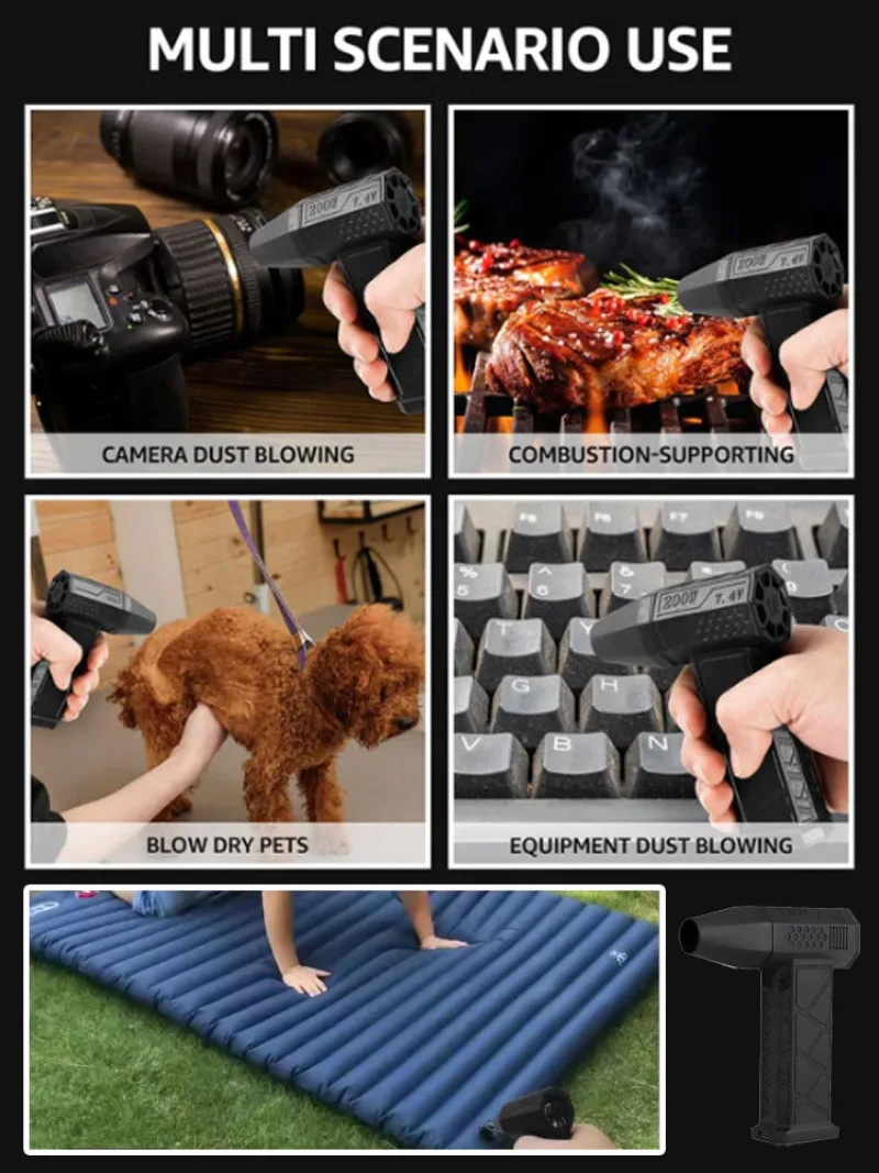 Outdoor Mini Handheld Portable Powerful Turbofan Rechargeable Multifunctional Dust Removal and Cooling Hair Dryer 3