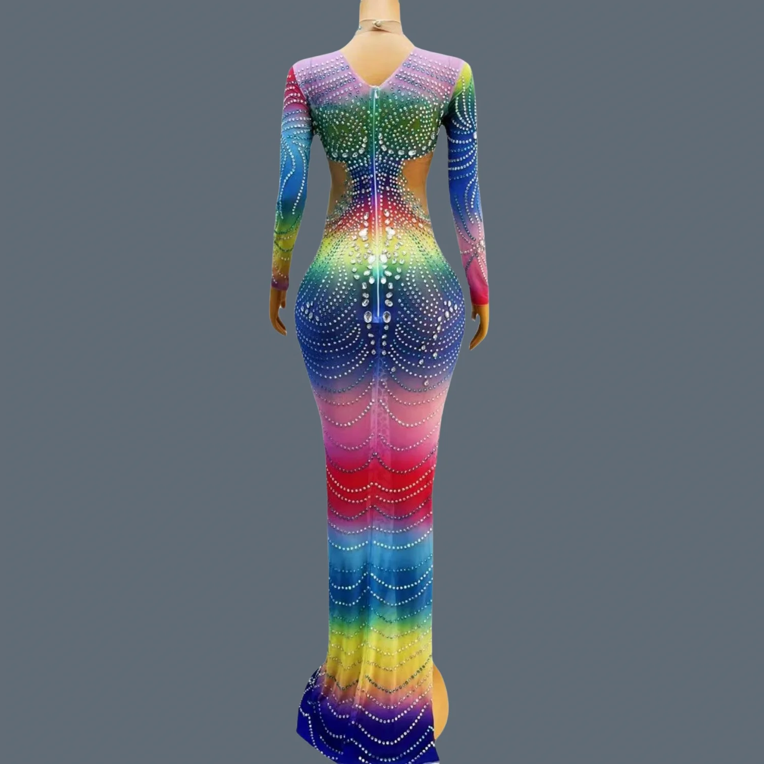 Sparkly Crystals Colorful Spandex Sexy Long Dress Women Birthday Show  Celebrate Party Photo Shoot Wear Fashion Gown Lanshuixing - AliExpress  200000345