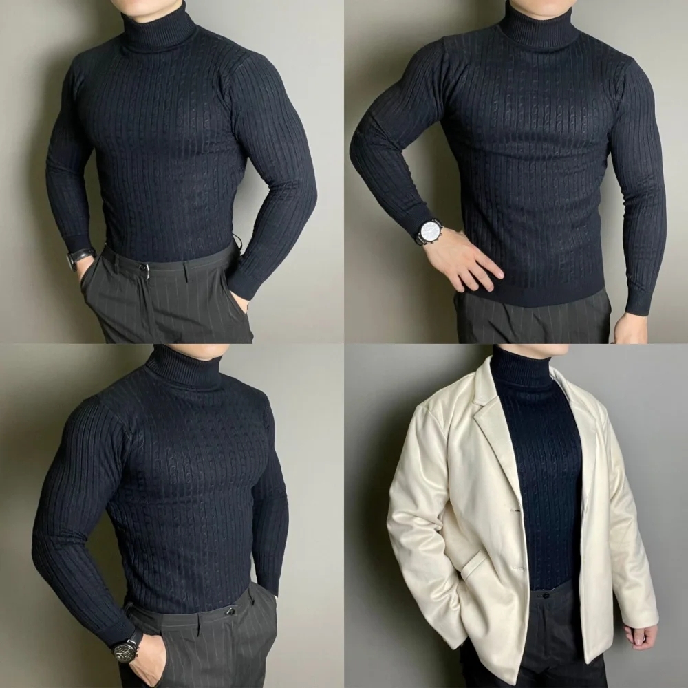 New Winte Men\'s Rollneck Knitted Keep Men Jumper Knit Woolen Turtleneck Warm Sweater Casual Pulloverr Coats Knit Sweater