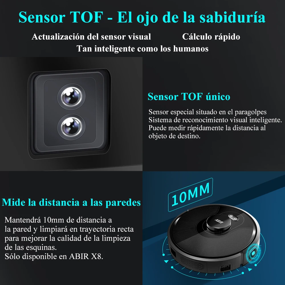 (Código de cupón: MX3000)  ABIR Robot aspirador X8, con navegación láser Lidar, succión de 6500pa, mapa de suelo múltiple, lámpara UV, en húmedo en forma de Y fregado, zonas de aplicación sin Go,Sensor TOF único