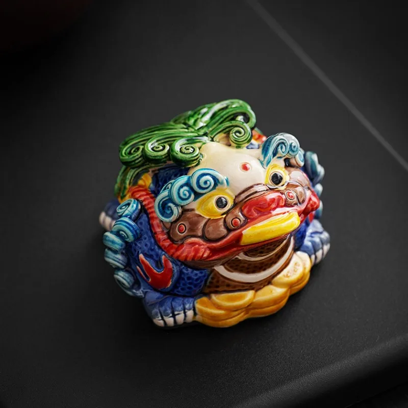 Chinese Ceramic Lucky Three Leg Golden Toad Handmade Fortune Wealth Home Office Desk Decor Jiaozhi Pottery Souvenir Gift