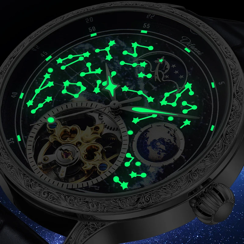 Tourbillon Wristwatches For Men Watches Starry Sky Luminous Automatic Mechanical Watch Luxury Brand Waterproof Moon Phase Clock