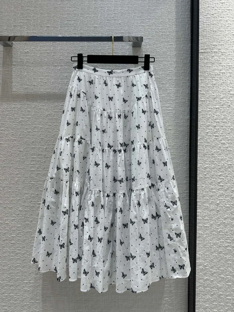 

2024 New Academy Style Sweet Temperament High Waist Slim Wave Dotted Butterfly Print Swing Skirt Women's Halfskirt